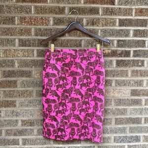 J. Crew No. 2 Sleepy Lions Pink and Brown Pencil Skirt